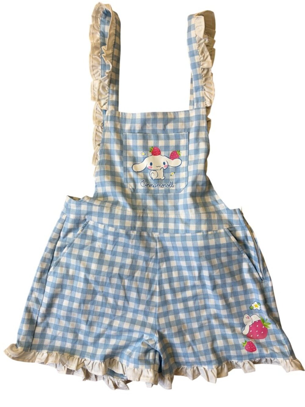 Cinnamoroll Sanrio Gingham Strawberry Ruffle Shortalls Womens L Kawaii Picnic